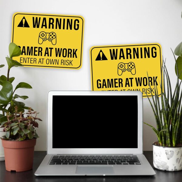 Targa Warning Gamer at Work 20x30 cm. - immagine 2