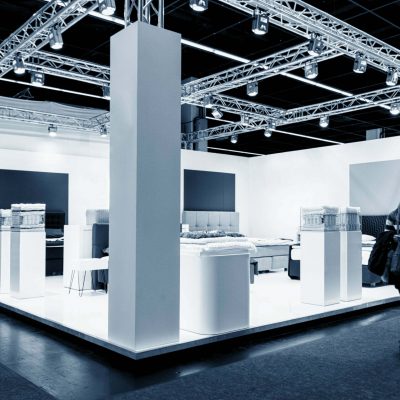 modern trade show booth in a trade fair hall. ideal for websites and magazines layouts