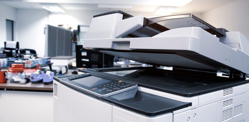 The photocopier or printer is office work tool equipment for scanning document and copy paper.