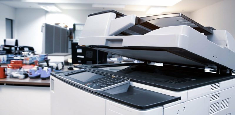 The photocopier or printer is office work tool equipment for scanning document and copy paper.